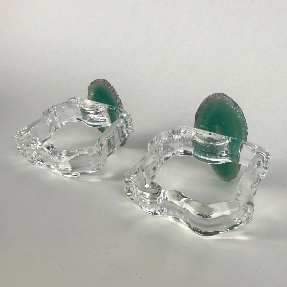 Rablabs Aleotto Brazilian Agate Napkin Rings Set of 2 Grass Green w Box